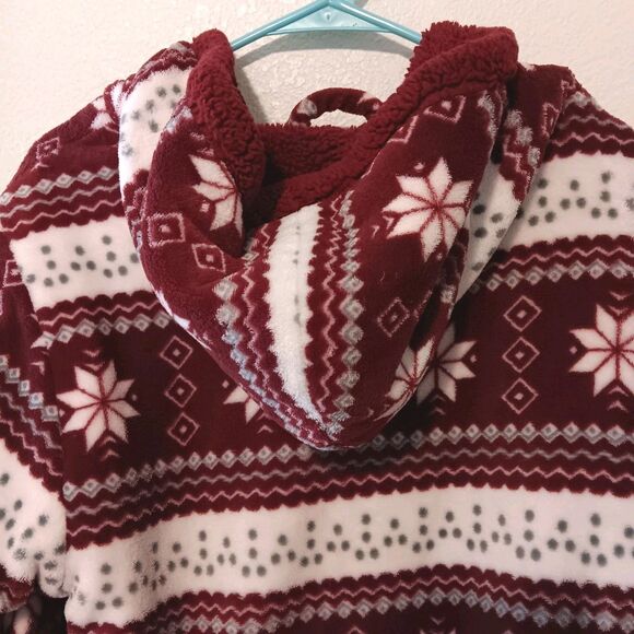 Trail Crest Fleece Hoodie M Nordic Snowflake Fair Isle Red White Sherpa Lined... - Picture 9 of 12
